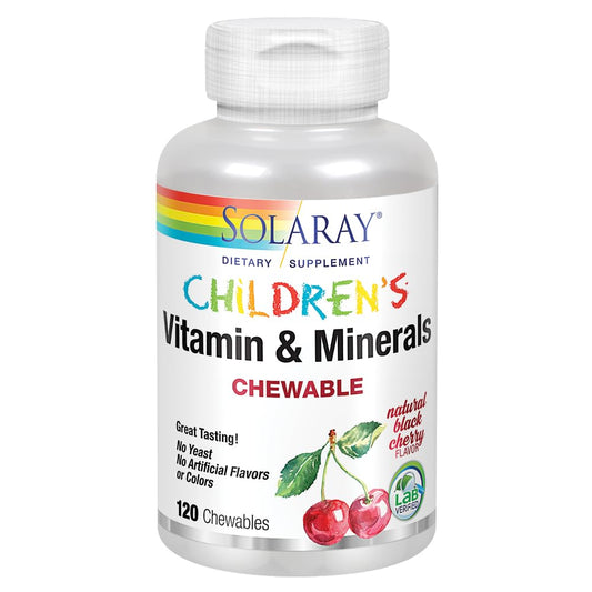 vitaminas para niños solaray sabor cereza negra frasco 120 masticables