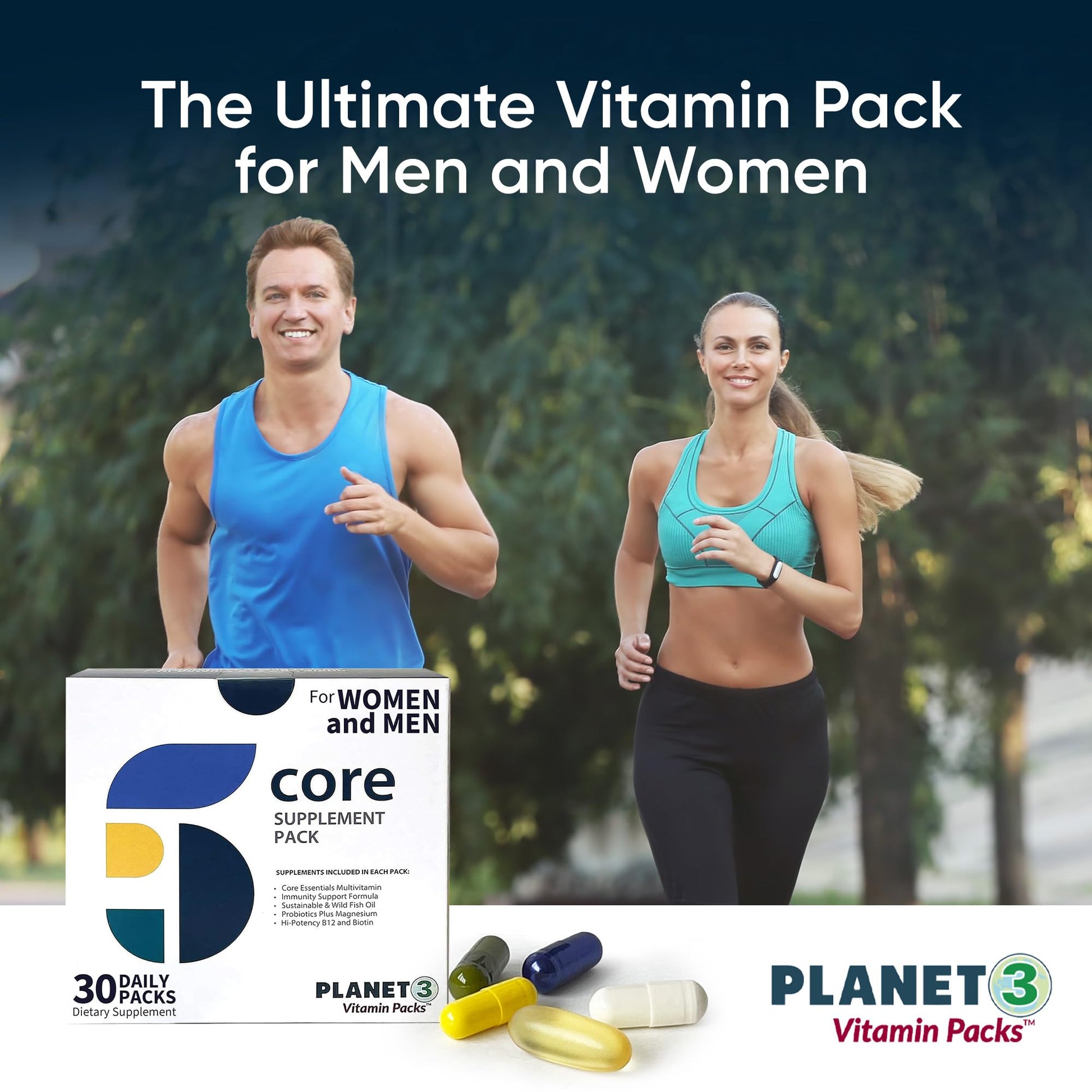 Vitaminas Planet 3 con probióticos y enzimas digestivas para la salud total.