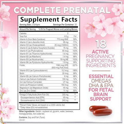 Vitaminas prenatales con ácido fólico y DHA para embarazadas
