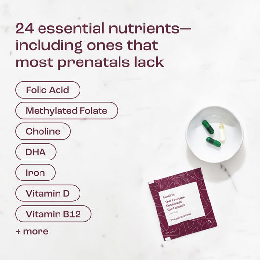 Vitaminas prenatales birdandbe frasco lateral vista etiquetas nutrientes