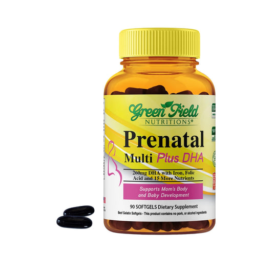 Frasco de vitaminas prenatales halal Greenfield Nutritions 90 cápsulas