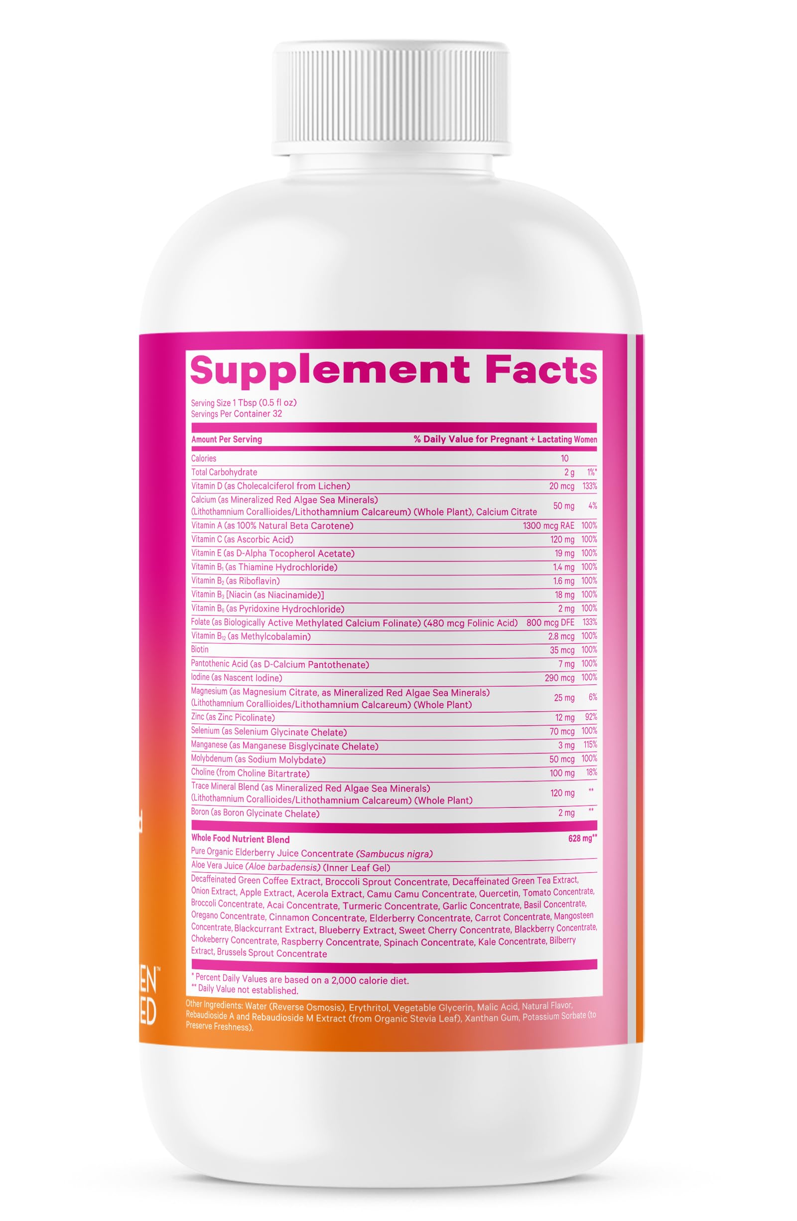 Vitaminas prenatales líquidos Pink Stork con apoyo contra náuseas