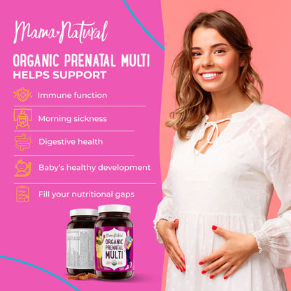 Vitaminas prenatales Mama Natural veganas un envase cerrado