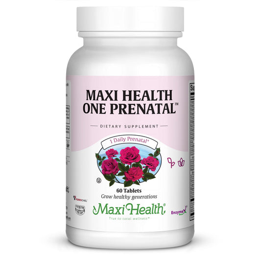 Vitaminas prenatales Maxi Health One 60 tabletas vista frontal