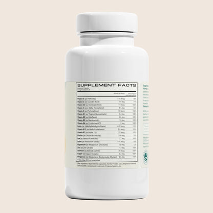 Vitaminas prenatales MIRA cápsulas y frasco