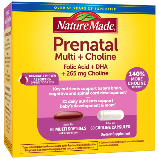 Vitaminas prenatales Nature Made softgels botella frontal