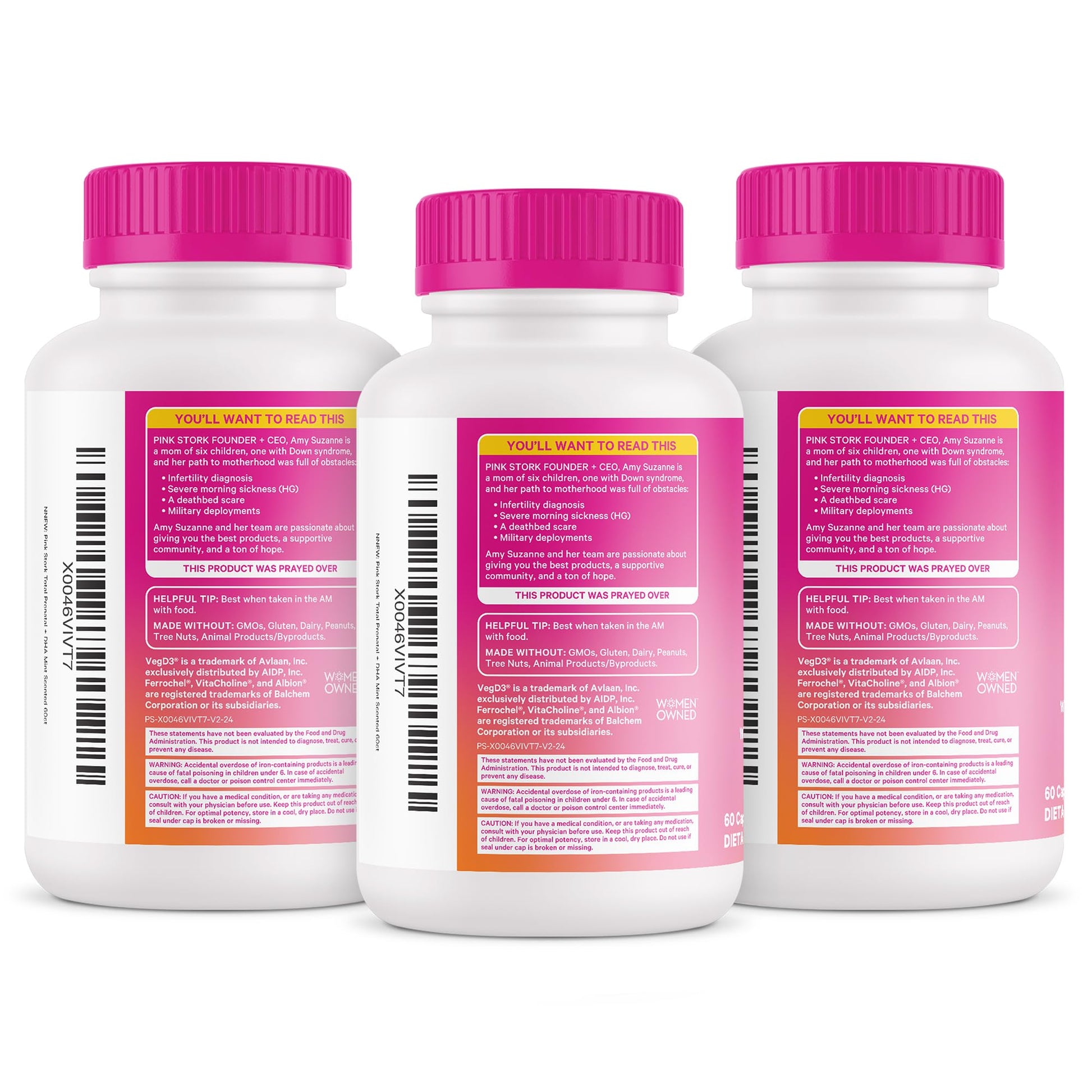 Vitaminas prenatales Pink Stork paquete de 3 botellas