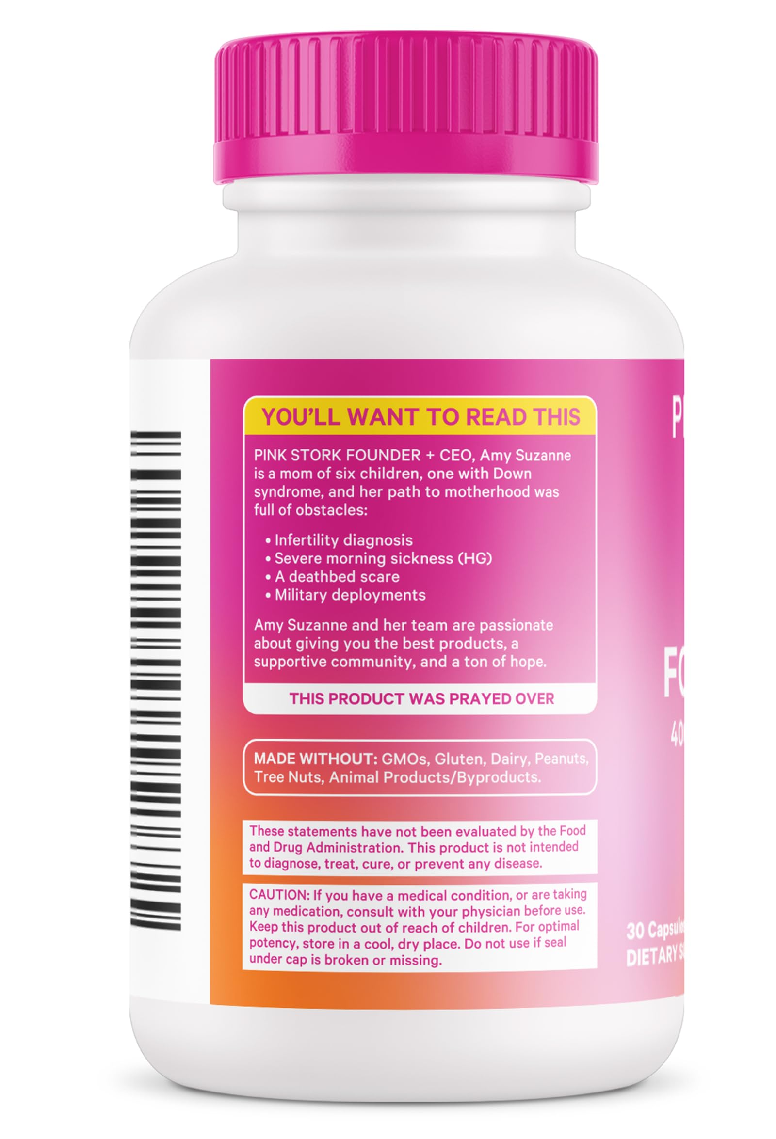 Vitaminas prenatales Pink Stork suplemento ácido-fólico mujeres
