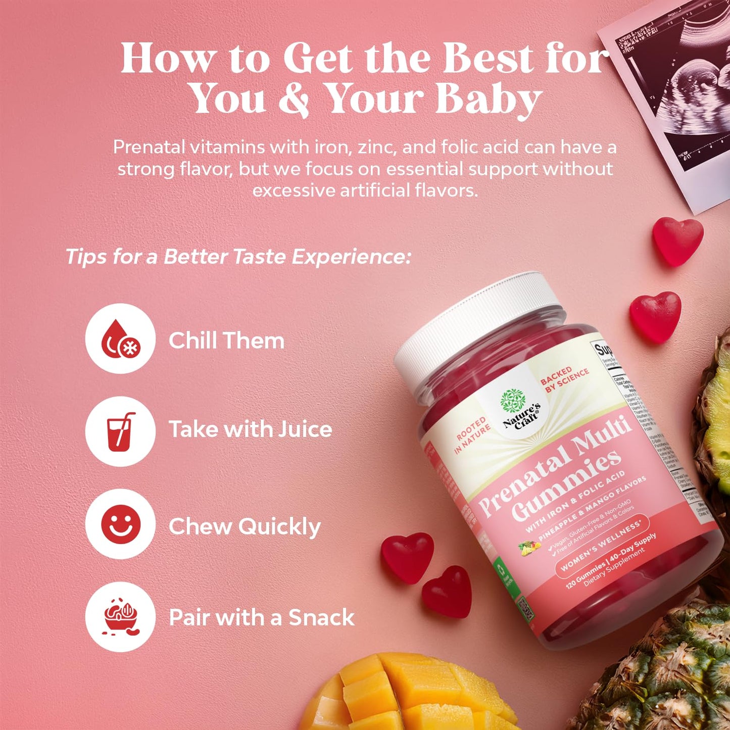 Vitaminas prenatales con superfrutas Natures Craft fórmula vegana