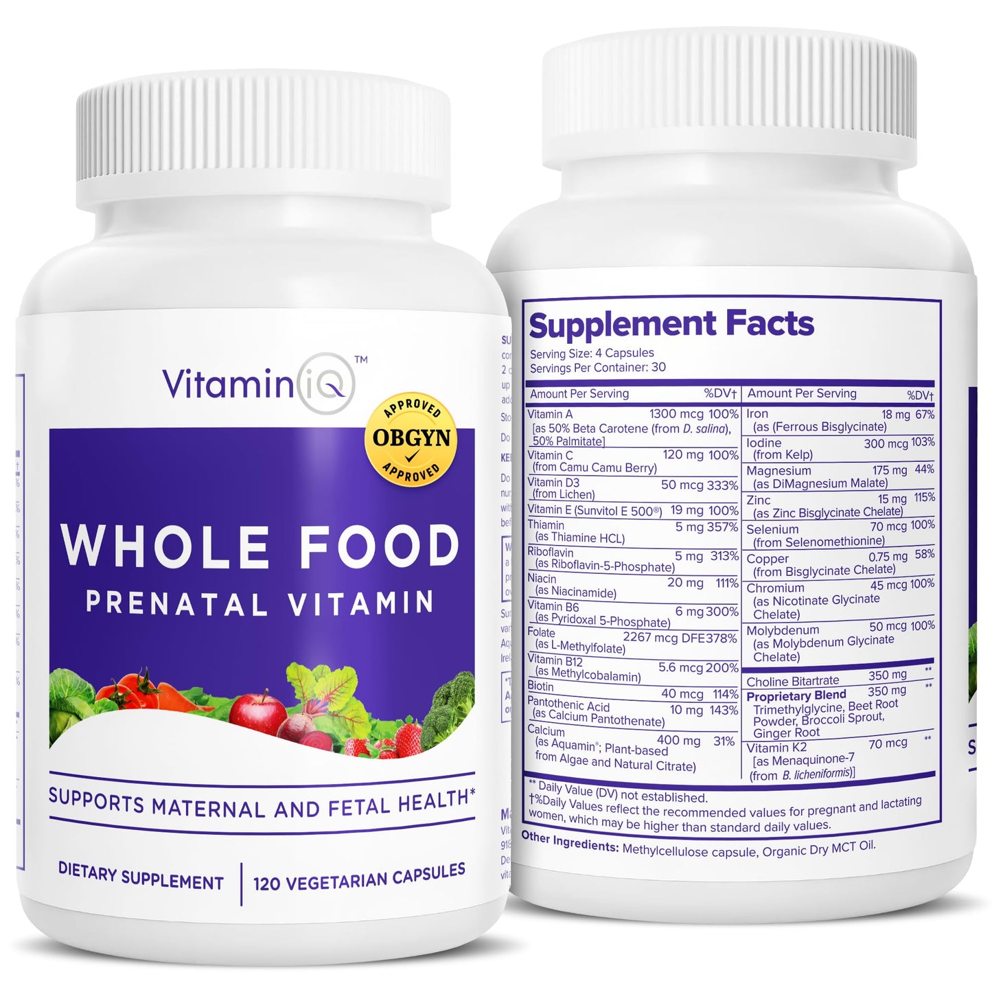 Vitaminas prenatales VitaminIQ comida completa 120 cápsulas veganas