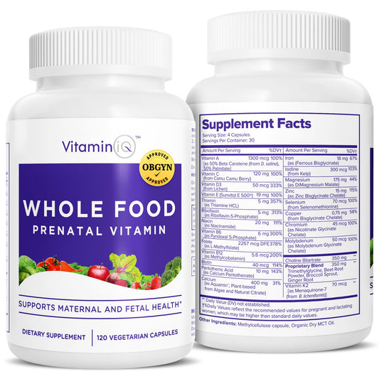 Vitaminas prenatales VitaminIQ comida completa 120 cápsulas veganas
