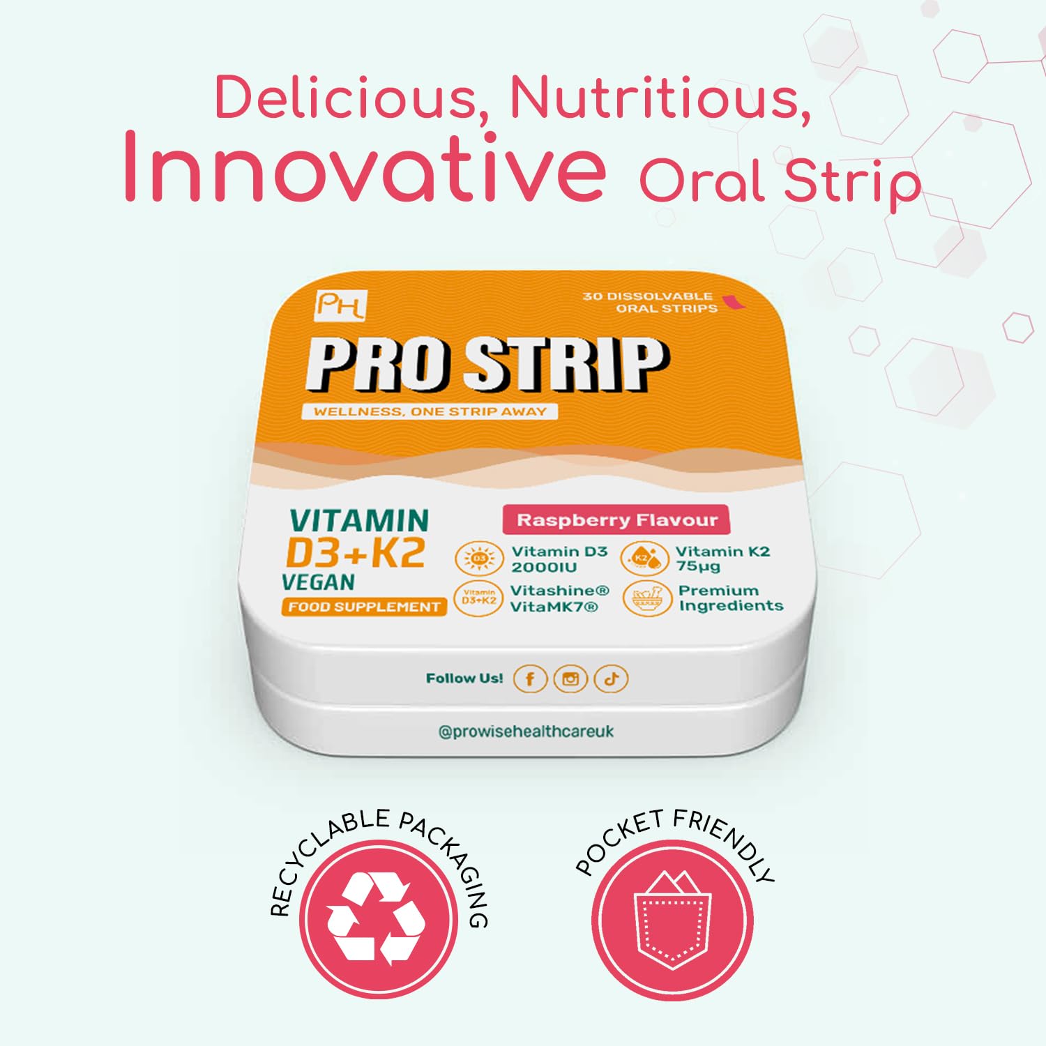 Vitaminas prostrip d3 k2 tiras orales veganas sin agua 30 uds