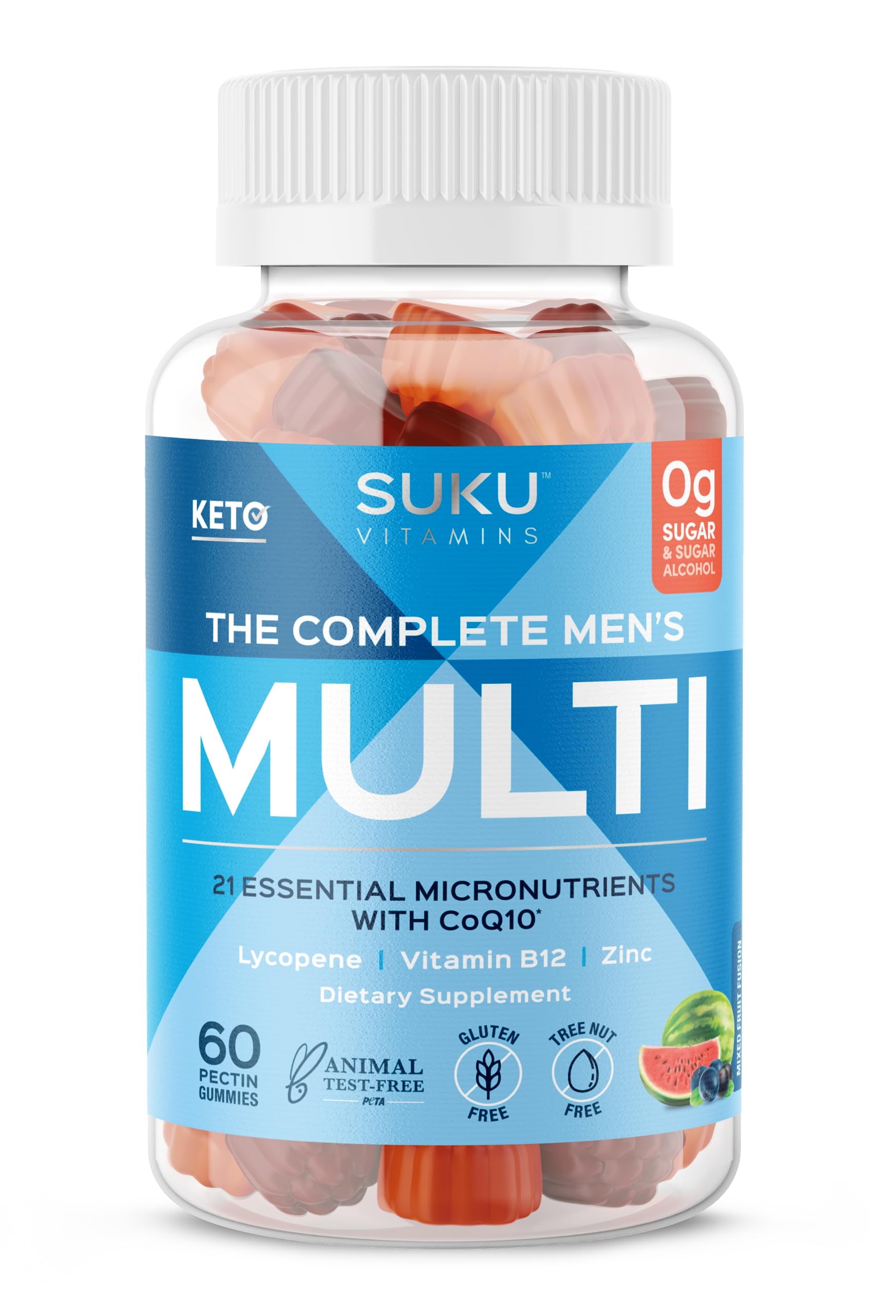 Frasco de vitaminas SUKU multivitamínico masculino.