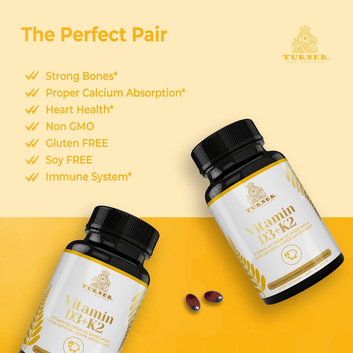 Vitaminas TURNER D3 K2 de lana oveja Nueva Zelanda