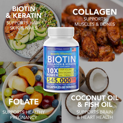 Vitaminas para uñas piel y cabello con biotina y colágeno Super Natural Goods