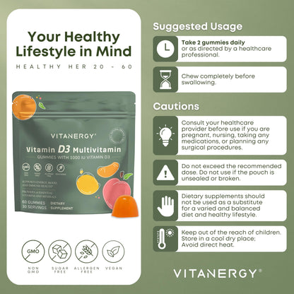 Vitaminas Vitanergy en frasco con etiqueta visible D3 K2
