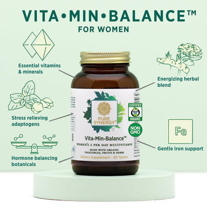 VitaMinBalance para mujeres, vitaminas esenciales y minerales.