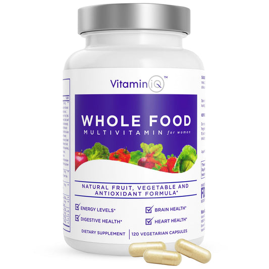 Frasco de VitaminIQ multivitamínico para mujeres con 120 cápsulas