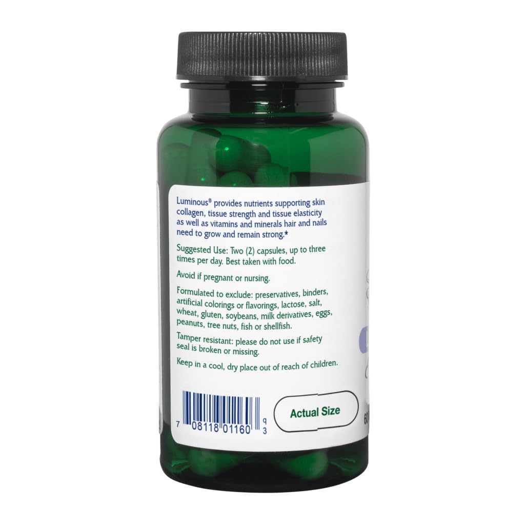 Información del suplemento Vitanica Luminous indicando ingredientes y cantidades.