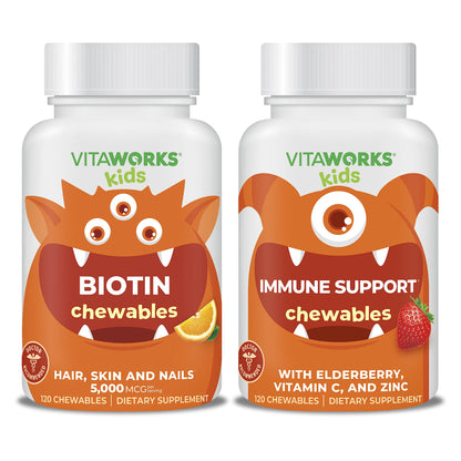 Paquete VitaWorks Kids Biotina 5000mcg y masticables de Saúco Zinc C