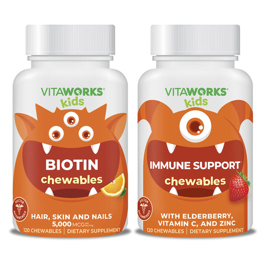 Paquete VitaWorks Kids Biotina 5000mcg y masticables de Saúco Zinc C