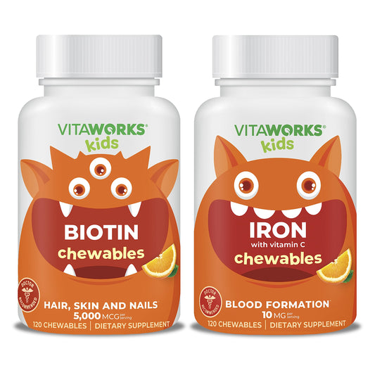 VitaWorks Kids Biotina Hierro y Vitamina C masticables combo