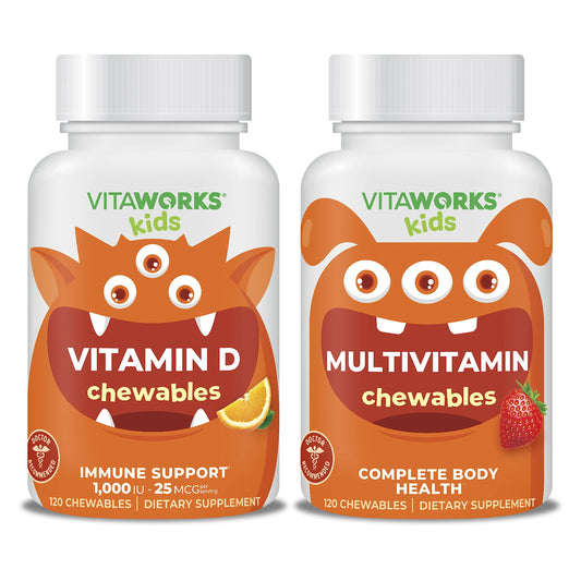 VitaWorks Kids Vitamina D3 y Multivitamínico paquete masticables