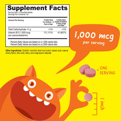 Vitaworks Vitamina B12 masticables para niños botella