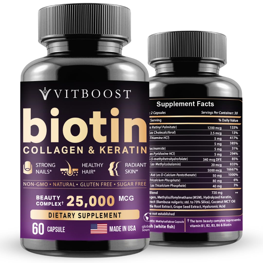 Vitboost suplemento biotina 25000 mcg con colágeno y queratina