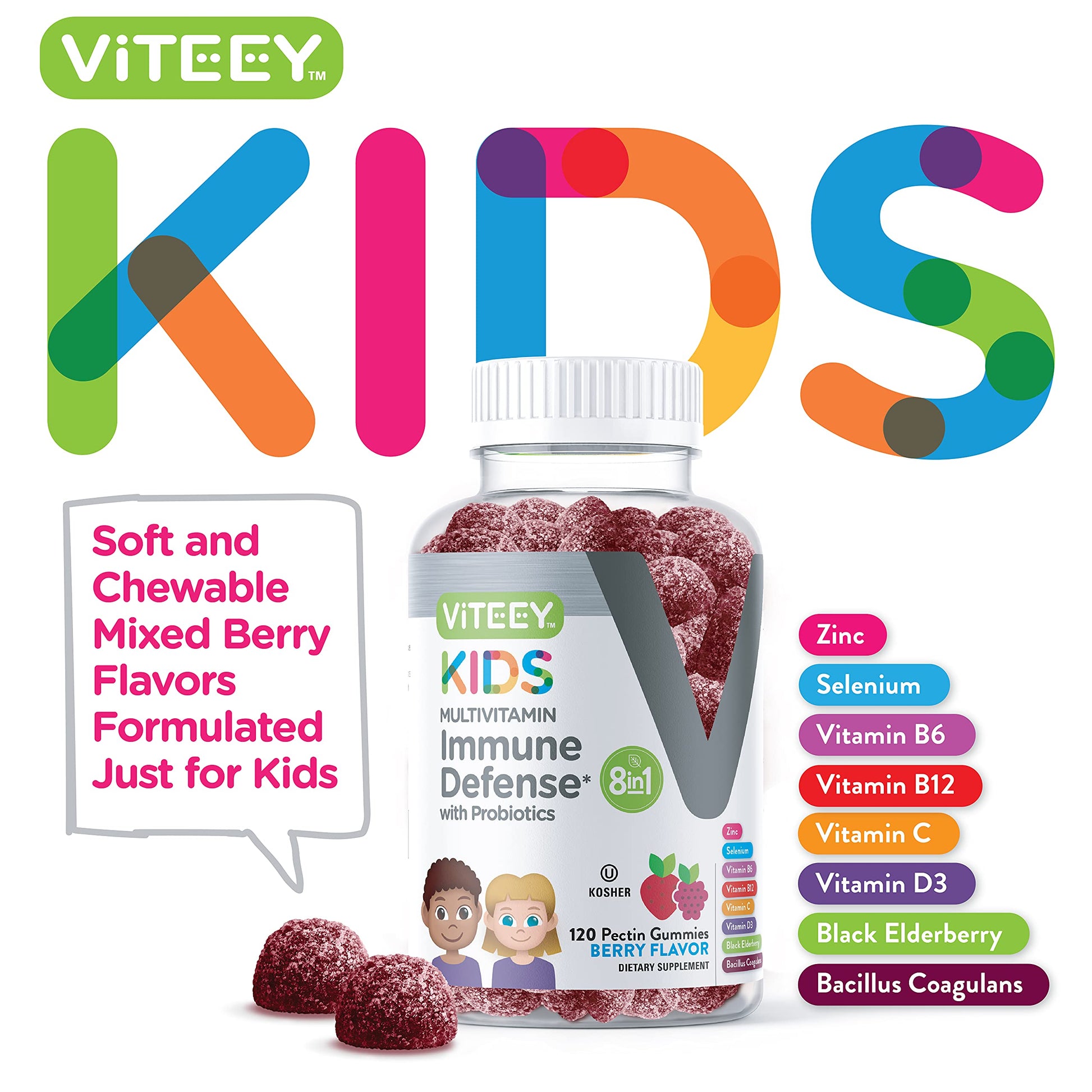 Viteey Kids santo y masticable gomitas de bayas