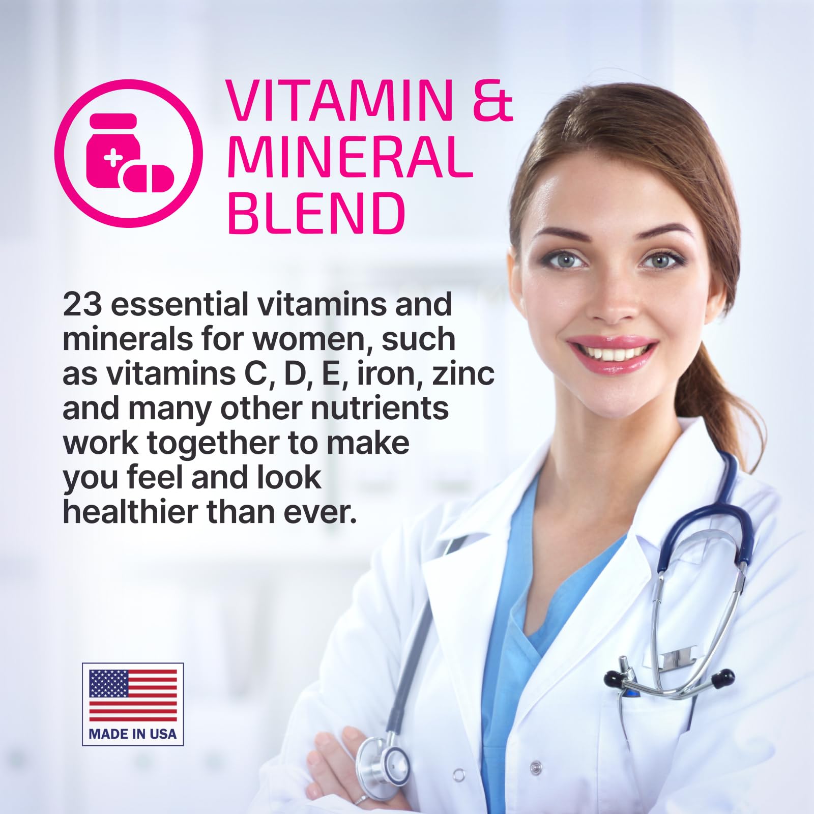 VPLab multivitamínico mujeres con mezcla de vitaminas y minerales esenciales.
