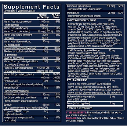 Tabla de ingredientes de multivitamina Vthrive