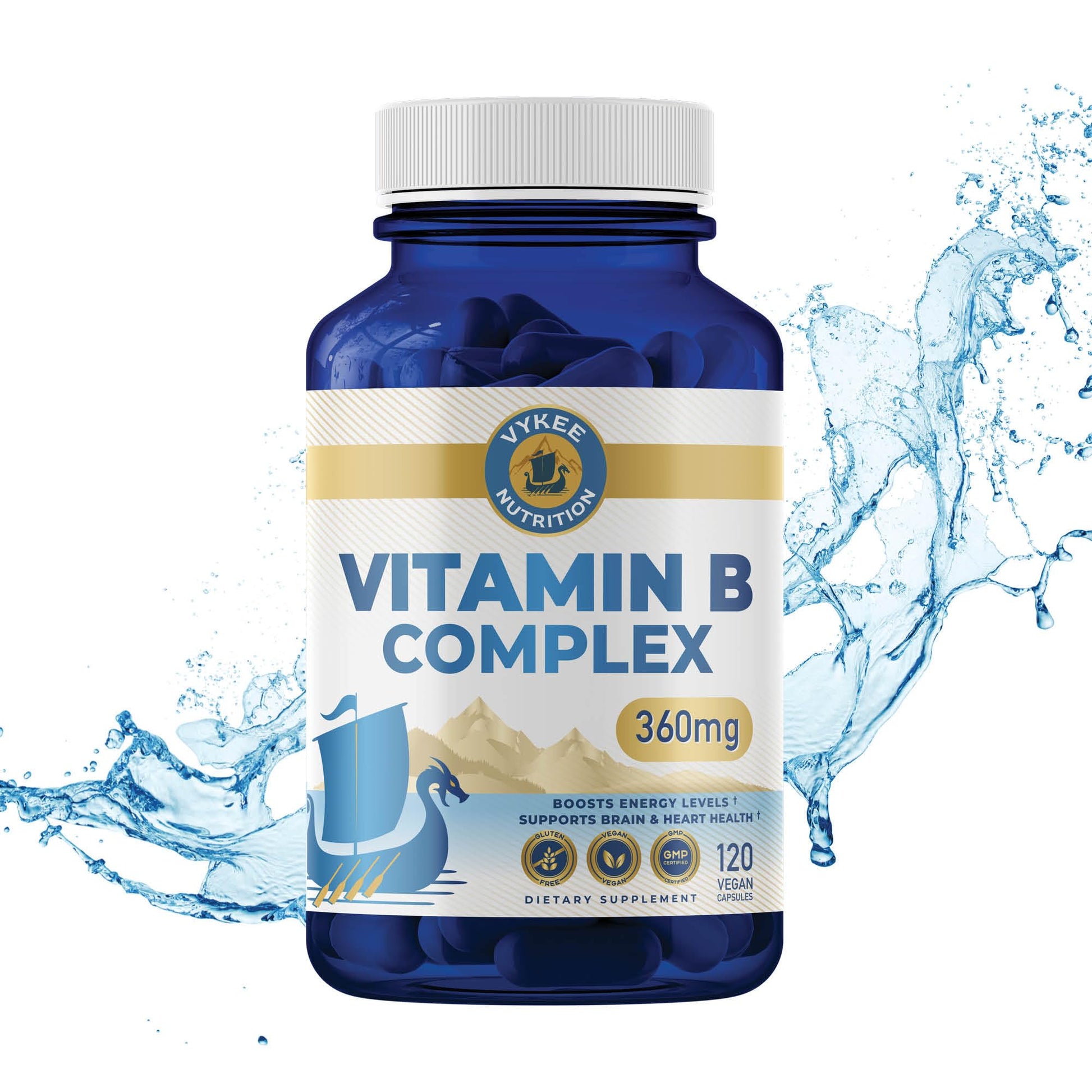Vykee Nutrition complejo b suplemento 120 cápsulas botella frontal
