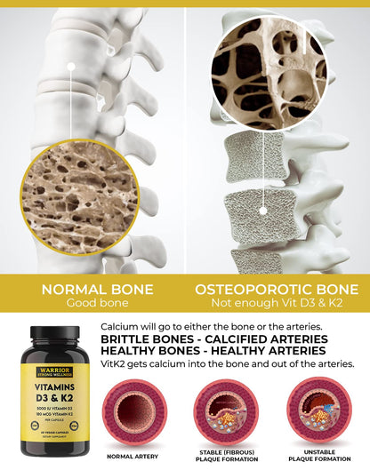 Warrior Strong Wellness cápsulas vegetales vitamina d3 k2 suplemento