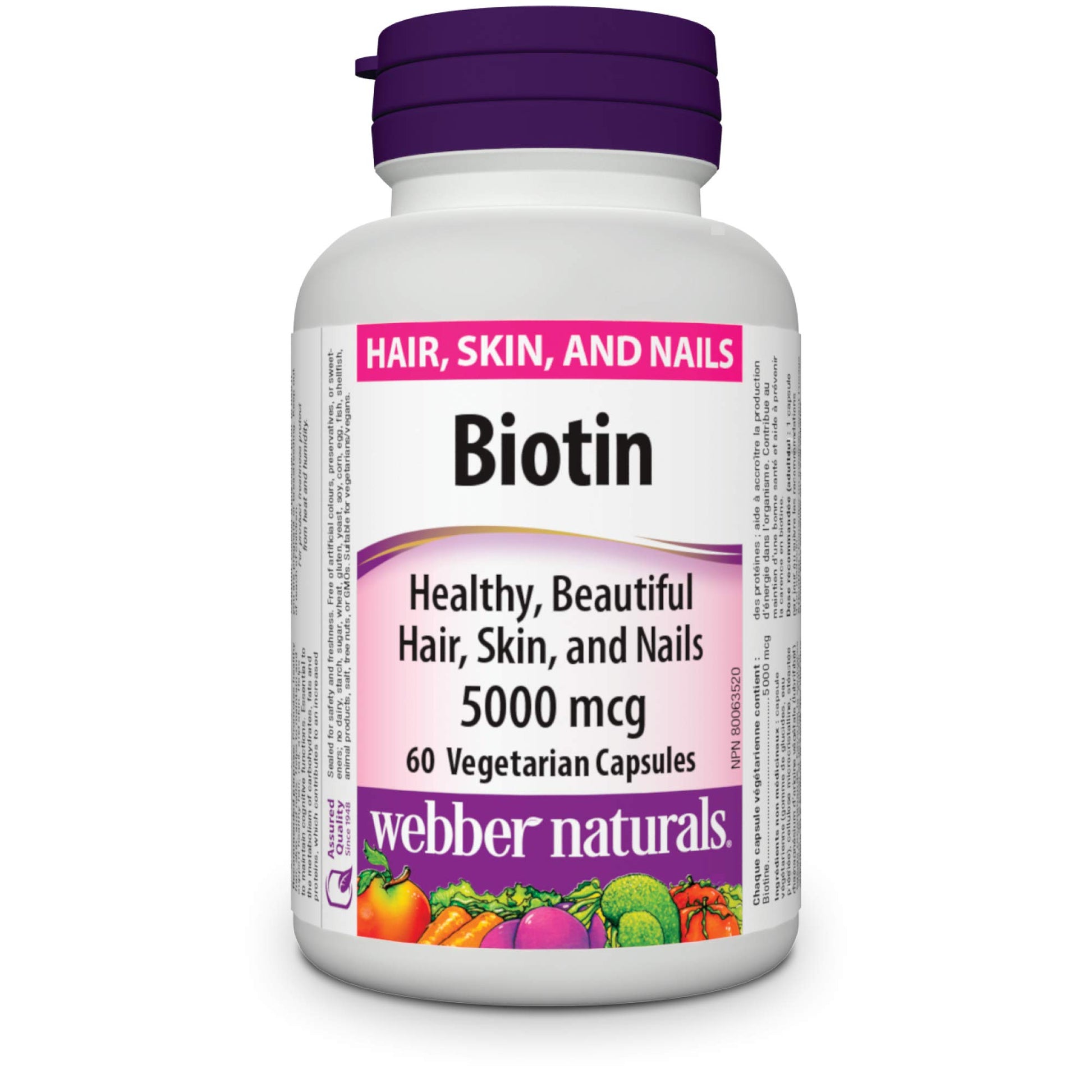 Webber Naturals biotina 5000mcg 60 cápsulas vegetarianas para cabello