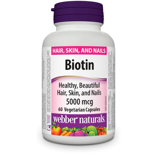 Webber Naturals biotina 5000mcg 60 cápsulas vegetarianas para cabello