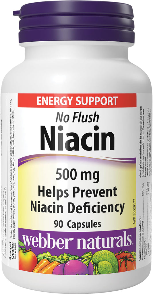 Webber Naturals cápsulas niacina vitamina b3 500mg paquete 90