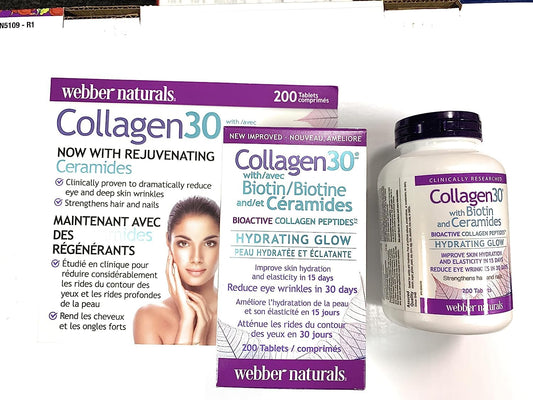 Webber Naturals Colágeno30 ceramidas biotina 200 tabletas suplemento