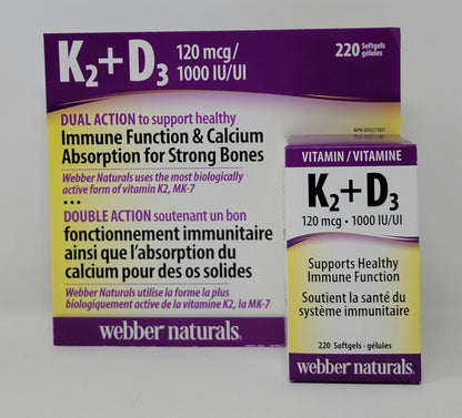 Webber Naturals K2 D3 suplemento cápsulas blandas