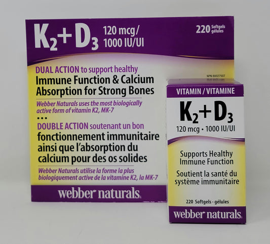 Webber Naturals K2 D3 suplemento cápsulas blandas