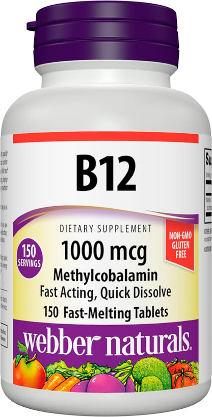 Frasco Webber Naturals Vitamina B12 1000 mcg, 150 tabletas