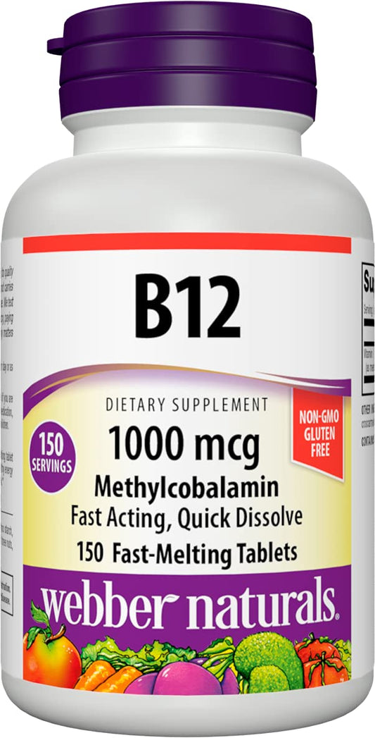 Frasco Webber Naturals Vitamina B12 1000 mcg, 150 tabletas