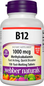 Frasco Webber Naturals Vitamina B12 1000 mcg, 150 tabletas