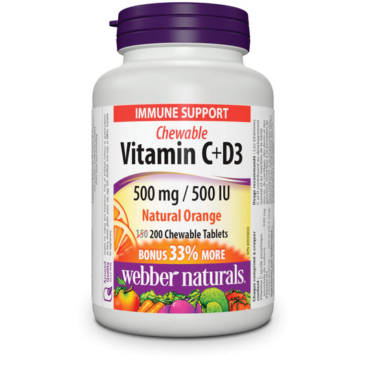Webber Naturals vitamina c+d3 masticable sabor naranja 200 tabletas