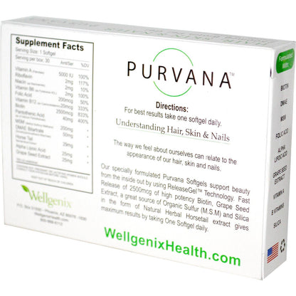 Wellgenix Purvana suplemento herbal doble fuerza 2500mcg biotina