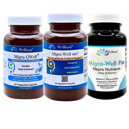 Paquete completo Wellkasa Migra-Well multivitamínico y suplementos