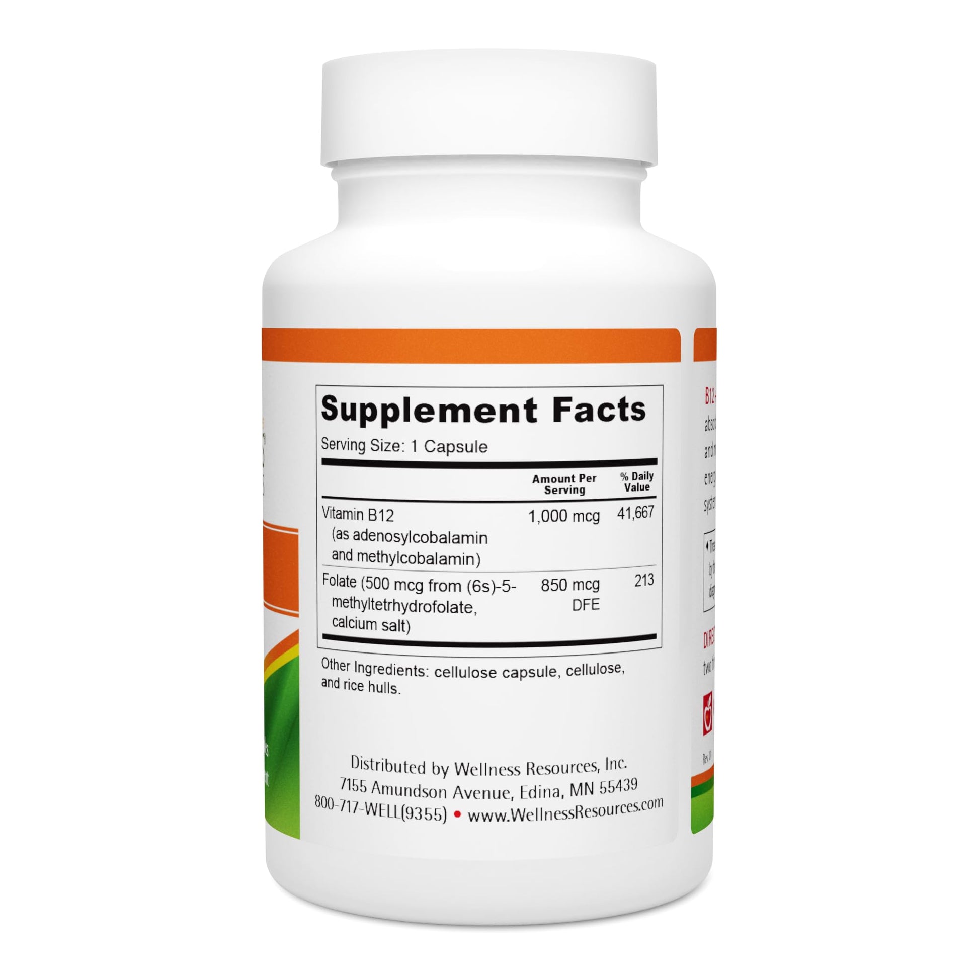 Wellness Resources B12 y folato metilado suplemento en cápsulas cerca