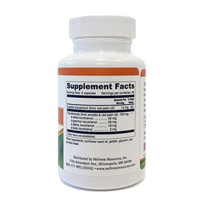 Wellness Resources Daily Super E vitamina e tocotrienol frasco y cápsulas