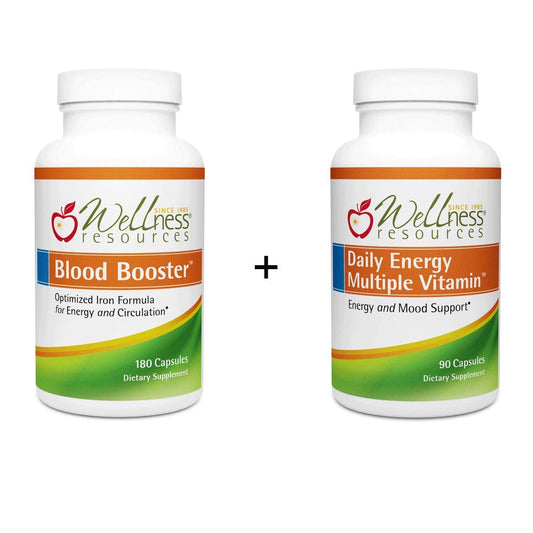 Botellas de Wellness Resources con hierro suave y multivitamina