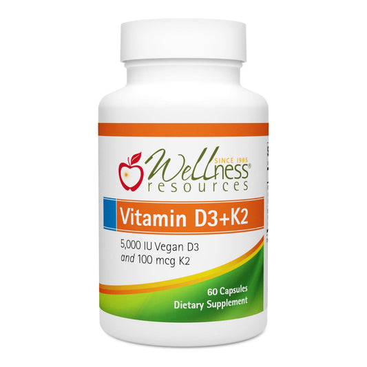 Botella de Wellness Resources Vitamina D3 K2 vegana 60 cápsulas